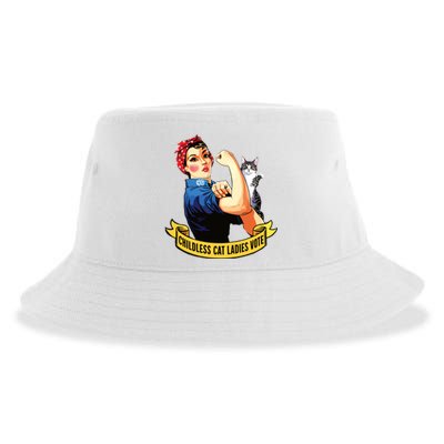 Funny Vintage Childless Cat Ladies Vote Rosie The Riveter Sustainable Bucket Hat