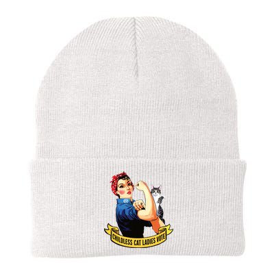 Funny Vintage Childless Cat Ladies Vote Rosie The Riveter Knit Cap Winter Beanie