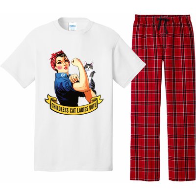 Funny Vintage Childless Cat Ladies Vote Rosie The Riveter Pajama Set