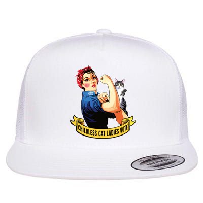 Funny Vintage Childless Cat Ladies Vote Rosie The Riveter Flat Bill Trucker Hat