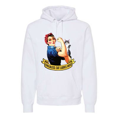 Funny Vintage Childless Cat Ladies Vote Rosie The Riveter Premium Hoodie