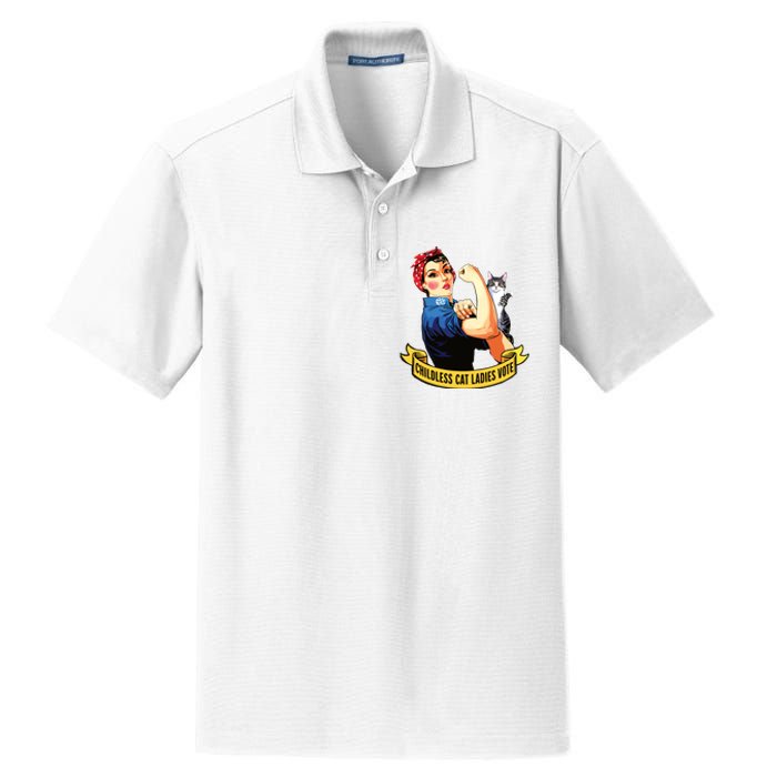 Funny Vintage Childless Cat Ladies Vote Rosie The Riveter Dry Zone Grid Polo