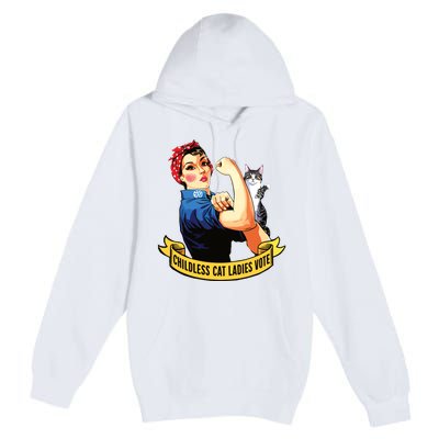 Funny Vintage Childless Cat Ladies Vote Rosie The Riveter Premium Pullover Hoodie