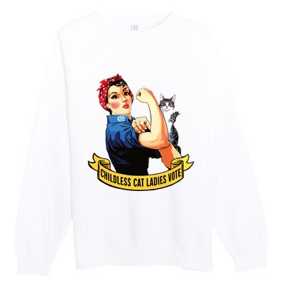 Funny Vintage Childless Cat Ladies Vote Rosie The Riveter Premium Crewneck Sweatshirt