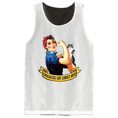 Funny Vintage Childless Cat Ladies Vote Rosie The Riveter Mesh Reversible Basketball Jersey Tank