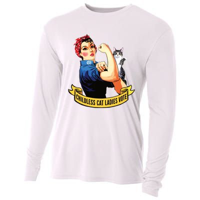 Funny Vintage Childless Cat Ladies Vote Rosie The Riveter Cooling Performance Long Sleeve Crew