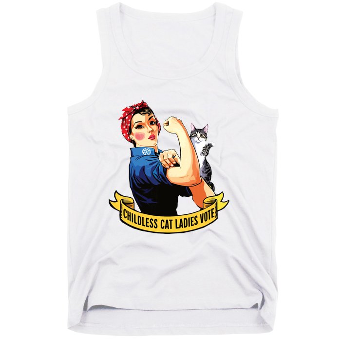 Funny Vintage Childless Cat Ladies Vote Rosie The Riveter Tank Top