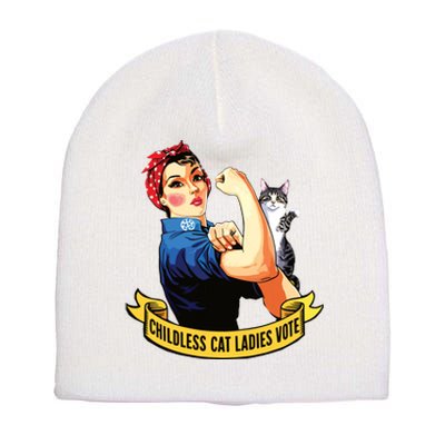 Funny Vintage Childless Cat Ladies Vote Rosie The Riveter Short Acrylic Beanie