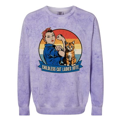 Funny Vintage Childless Cat Ladies Vote Kamala Harris 2024 Election Colorblast Crewneck Sweatshirt