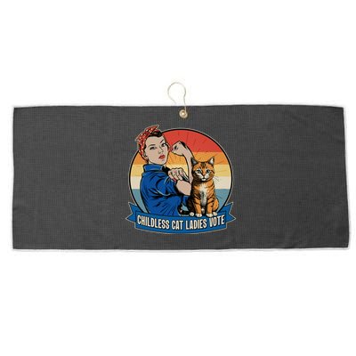 Funny Vintage Childless Cat Ladies Vote Kamala Harris 2024 Election Large Microfiber Waffle Golf Towel