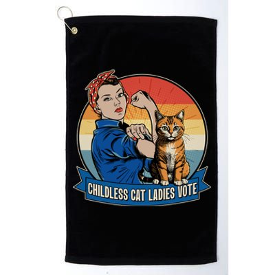 Funny Vintage Childless Cat Ladies Vote Kamala Harris 2024 Election Platinum Collection Golf Towel