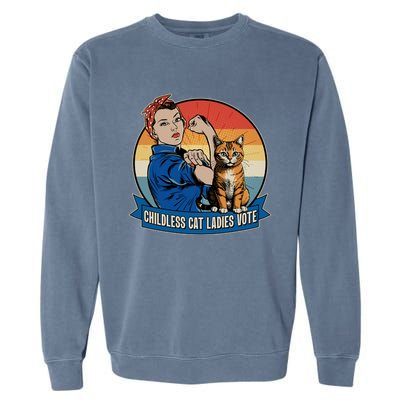 Funny Vintage Childless Cat Ladies Vote Kamala Harris 2024 Election Garment-Dyed Sweatshirt