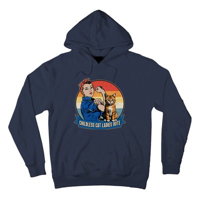 Funny Vintage Childless Cat Ladies Vote Kamala Harris 2024 Election Hoodie