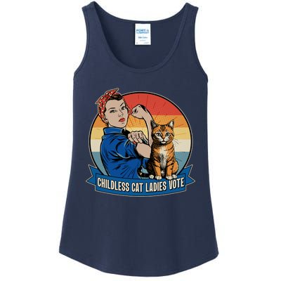 Funny Vintage Childless Cat Ladies Vote Kamala Harris 2024 Election Ladies Essential Tank