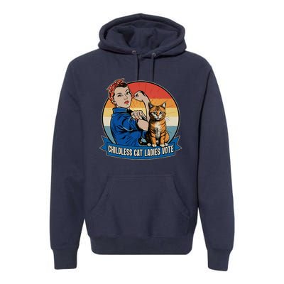 Funny Vintage Childless Cat Ladies Vote Kamala Harris 2024 Election Premium Hoodie