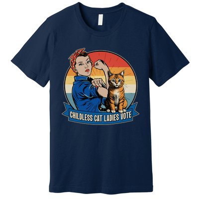 Funny Vintage Childless Cat Ladies Vote Kamala Harris 2024 Election Premium T-Shirt