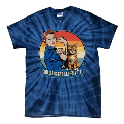 Funny Vintage Childless Cat Ladies Vote Kamala Harris 2024 Election Tie-Dye T-Shirt