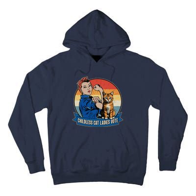 Funny Vintage Childless Cat Ladies Vote Kamala Harris 2024 Election Tall Hoodie