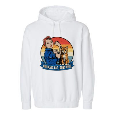 Funny Vintage Childless Cat Ladies Vote Kamala Harris 2024 Election Garment-Dyed Fleece Hoodie