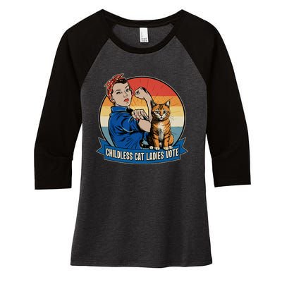 Funny Vintage Childless Cat Ladies Vote Kamala Harris 2024 Election Women's Tri-Blend 3/4-Sleeve Raglan Shirt