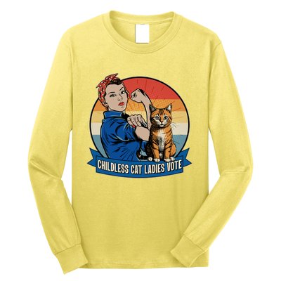 Funny Vintage Childless Cat Ladies Vote Kamala Harris 2024 Election Long Sleeve Shirt