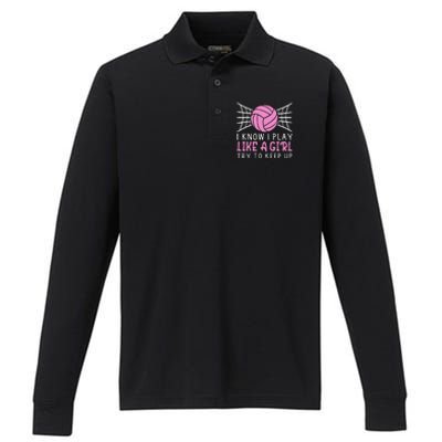 Funny Volleyball Design For Women Volleyball Player Performance Long Sleeve Polo