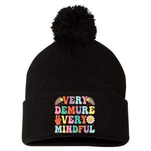 Funny Very Demure Very Mindful Trend Demure & Mindful Pom Pom 12in Knit Beanie