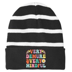 Funny Very Demure Very Mindful Trend Demure & Mindful Striped Beanie with Solid Band