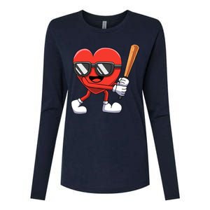 Funny Valentines Day Heart Playing Baseball Boy Girl Womens Cotton Relaxed Long Sleeve T-Shirt