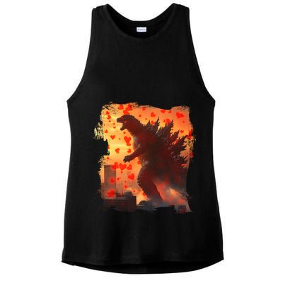 Funny Valentines Day Japanese Kaiju Monster Ladies PosiCharge Tri-Blend Wicking Tank