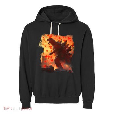Funny Valentines Day Japanese Kaiju Monster Garment-Dyed Fleece Hoodie