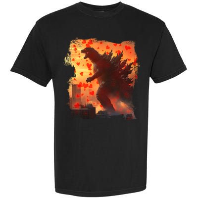 Funny Valentines Day Japanese Kaiju Monster Garment-Dyed Heavyweight T-Shirt