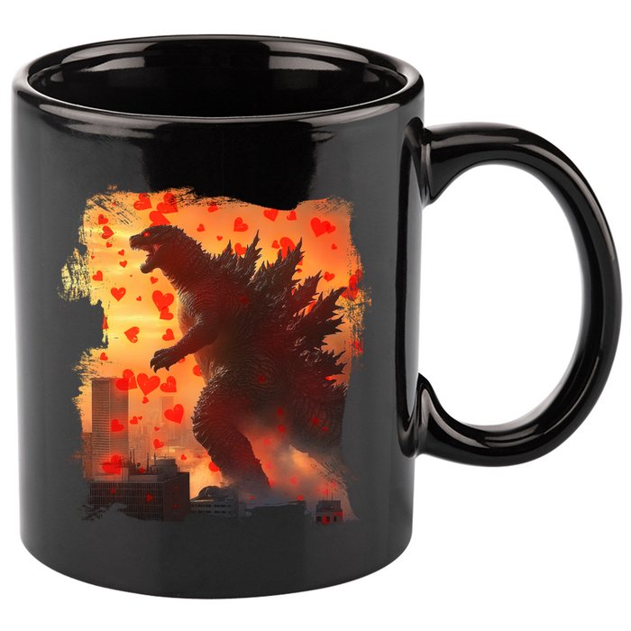 Funny Valentines Day Japanese Kaiju Monster 11oz C Handle Ceramic Mug