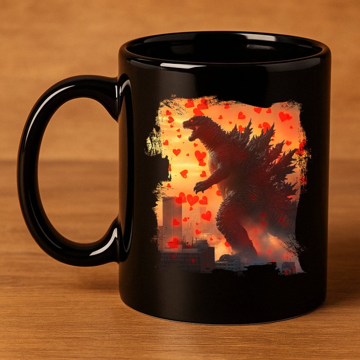 Funny Valentines Day Japanese Kaiju Monster 11oz C Handle Ceramic Mug