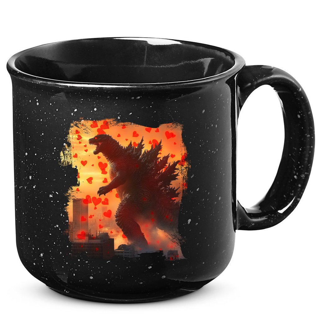 Funny Valentines Day Japanese Kaiju Monster 15oz Campfire Ceramic Mug