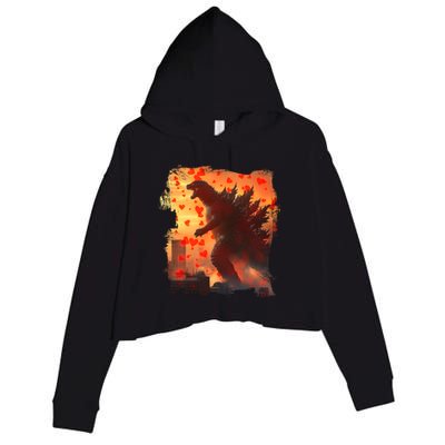 Funny Valentines Day Japanese Kaiju Monster Crop Fleece Hoodie