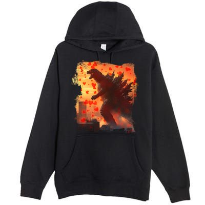 Funny Valentines Day Japanese Kaiju Monster Premium Pullover Hoodie