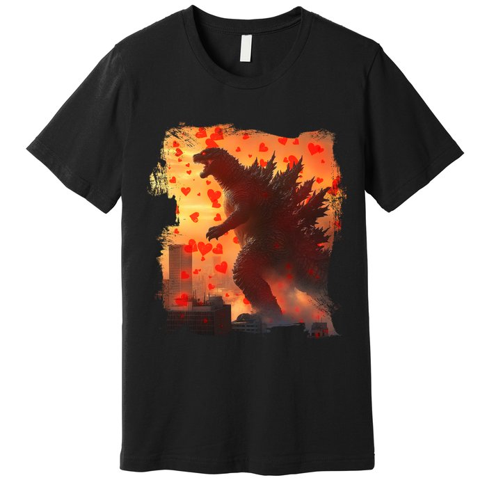 Funny Valentines Day Japanese Kaiju Monster Premium T-Shirt