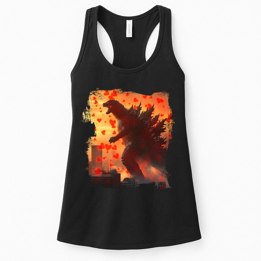 Funny Valentines Day Japanese Kaiju Monster Womens Tank Top