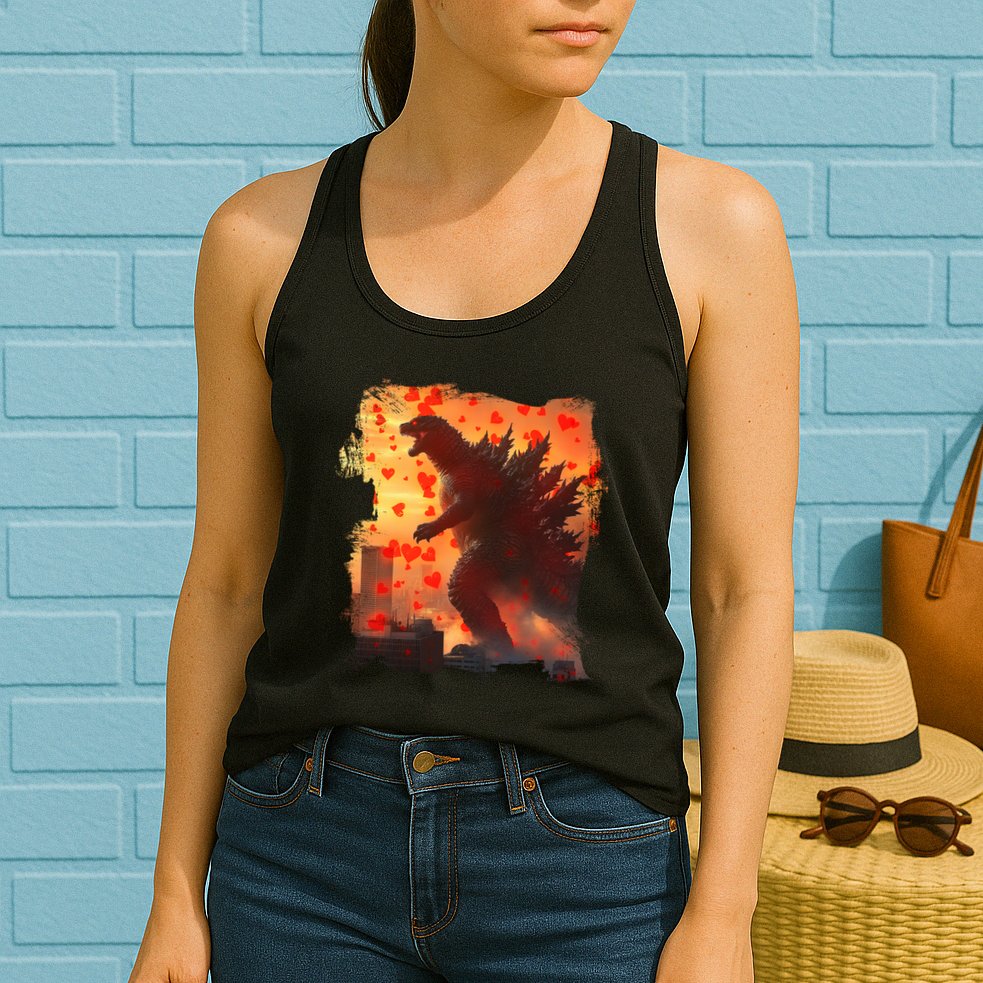 Funny Valentines Day Japanese Kaiju Monster Womens Tank Top