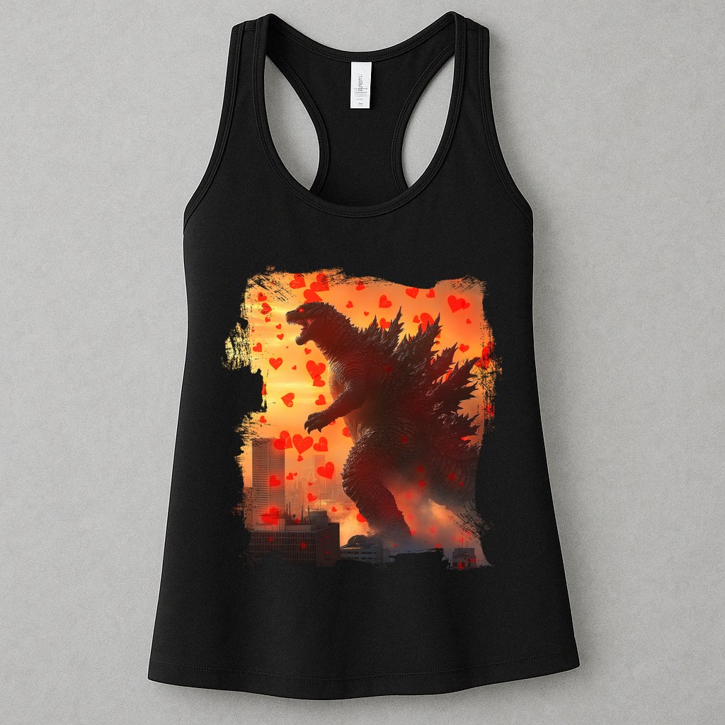 Funny Valentines Day Japanese Kaiju Monster Womens Tank Top