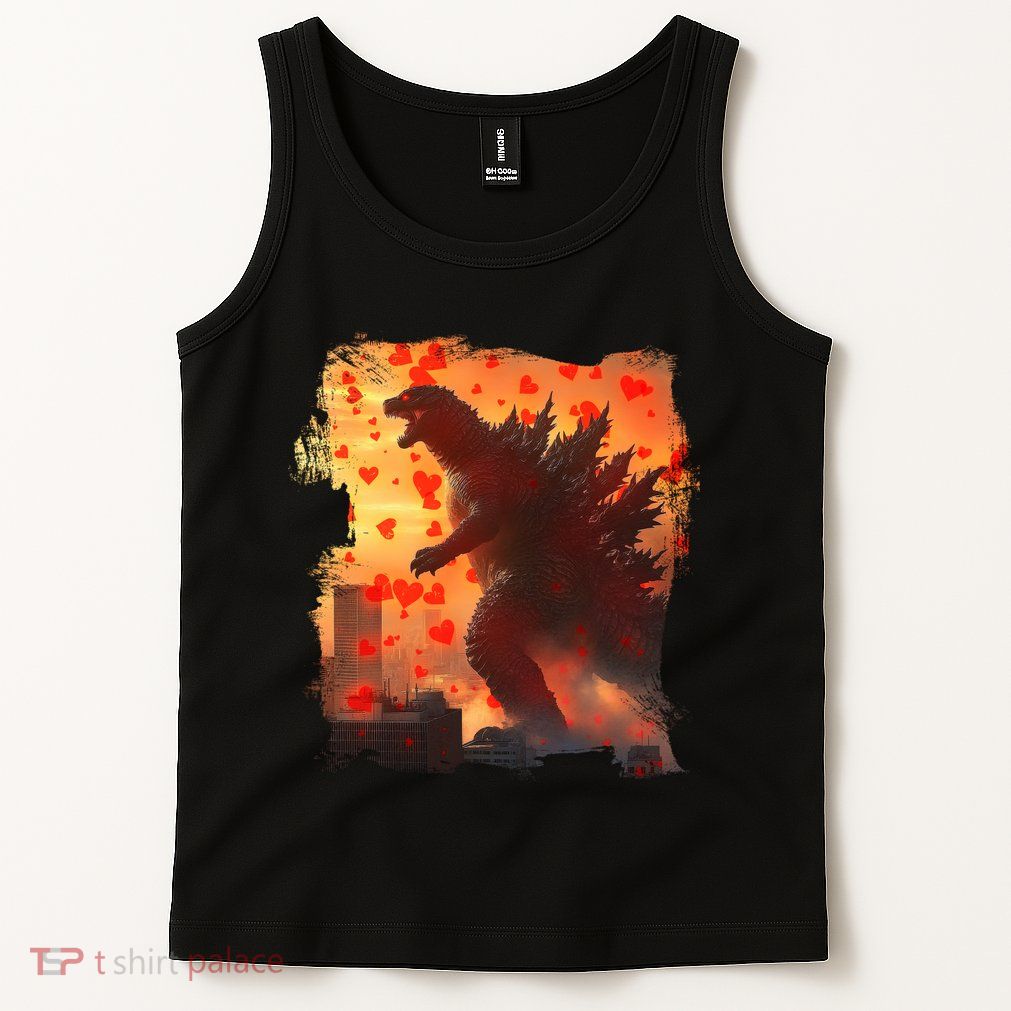 Funny Valentines Day Japanese Kaiju Monster Tank Top