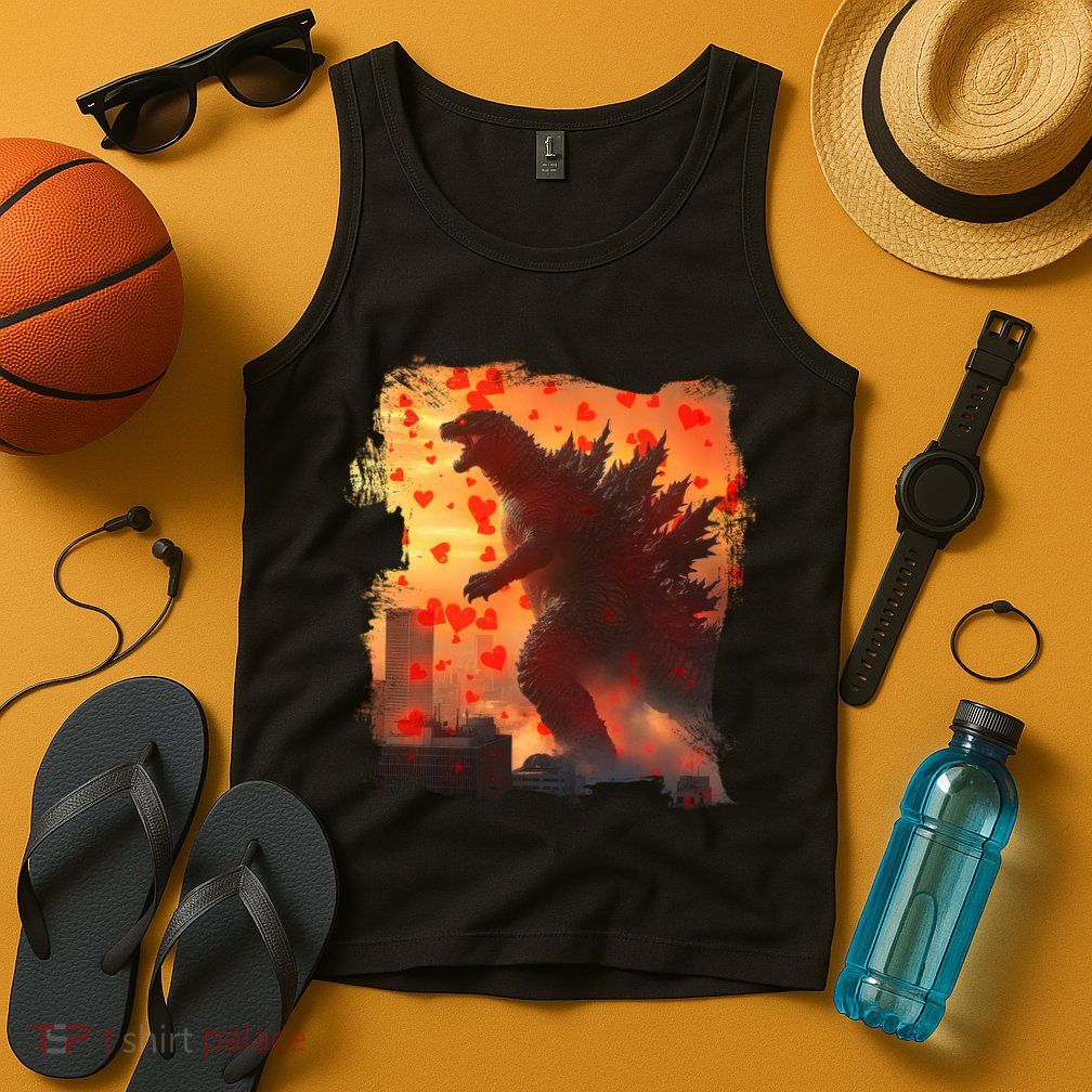 Funny Valentines Day Japanese Kaiju Monster Tank Top