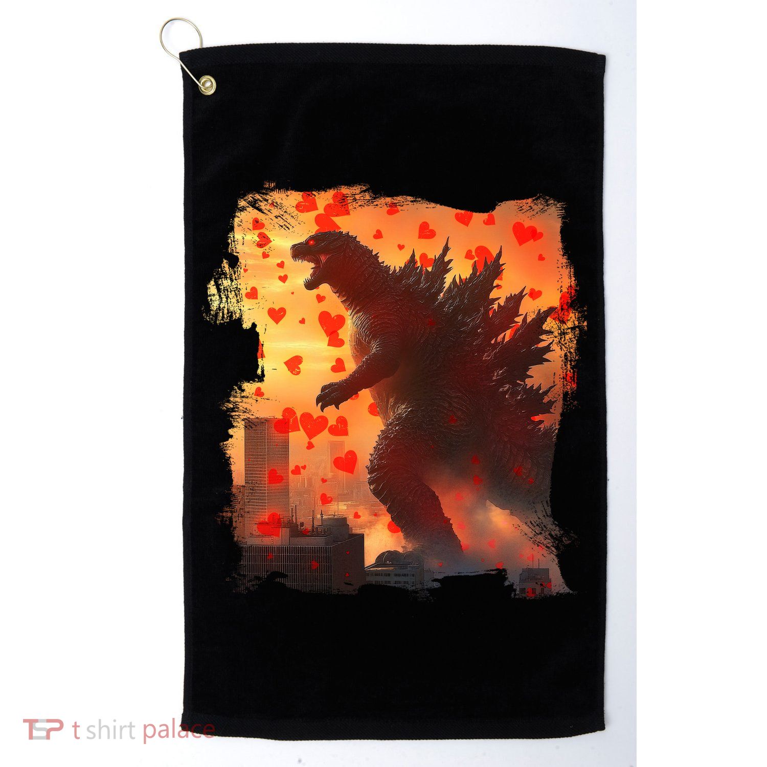 Funny Valentines Day Japanese Kaiju Monster Golf Towel