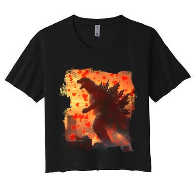 Funny Valentines Day Japanese Kaiju Monster Crop Top