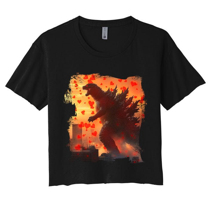 Funny Valentines Day Japanese Kaiju Monster Women's Crop Top Tee