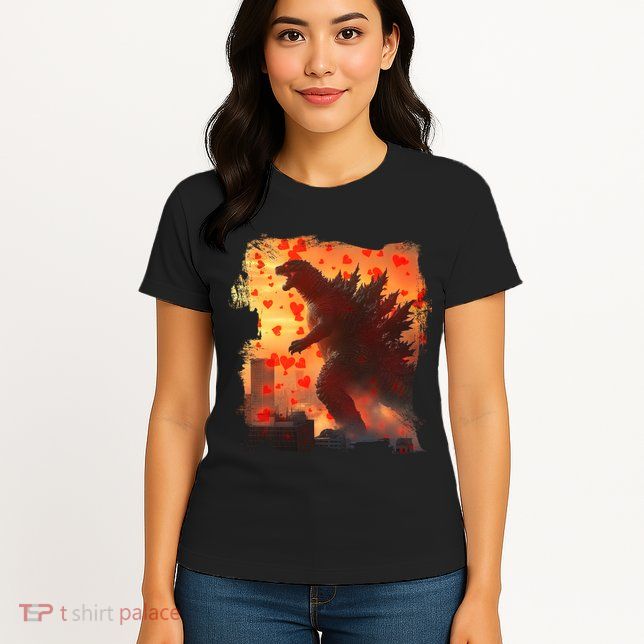 Funny Valentines Day Japanese Kaiju Monster Womens T-Shirt