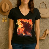 Funny Valentines Day Japanese Kaiju Monster Women's V-Neck T-Shirt