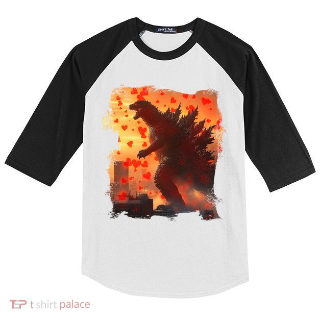 Funny Valentines Day Japanese Kaiju Monster Kids Colorblock Raglan Jersey