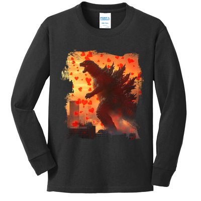 Funny Valentines Day Japanese Kaiju Monster Kids Long Sleeve Shirt